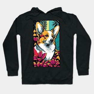 Corgi Dog Vibrant Tropical Flower Tall Retro Vintage Digital Pop Art Portrait Hoodie